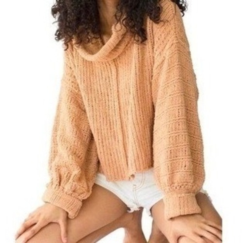 FP1 Free‎ People Be Yours Cowl Neck Camel Pullover sweater size Small Oversized
